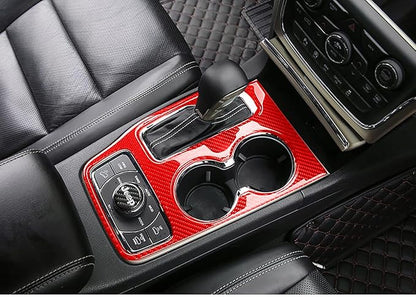 YOCTM for 2016-2021 Jeep Grand Cherokee Shift Panel Cover, Soft Carbon Fiber Shift Knob Decoration Trim Red Gear Selector Trim Shifter Console Cover Interior Accessories (Red 2016-2021)