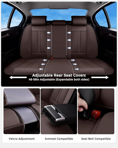 Huidasource Coffee Seat Covers Luxury Nappa Leather, Car Seat Cover with Velcro Adjustable, Airbag, Lumbar Support, Cooling and Heating, SUV Seat Covers Universal Fit for Most Cars SUV Trucks, Coffee
