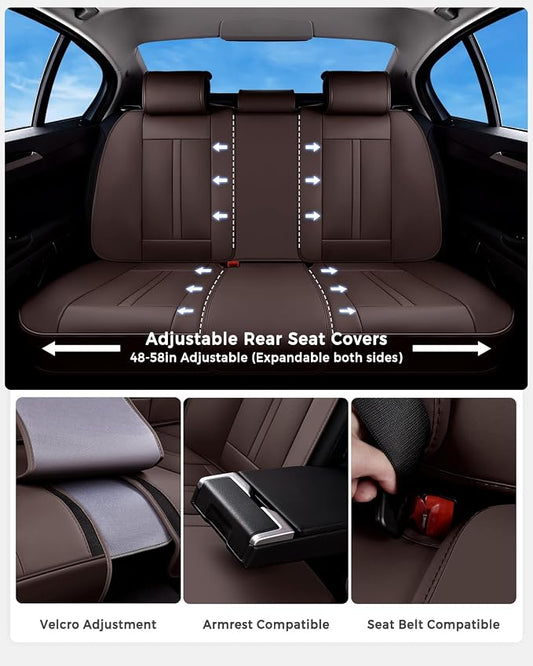 Huidasource Coffee Back Seat Cover Luxury Nappa Leather, Rear Seat Cover with Velcro Adjustable, Ventilation Holes, Child Seats, Seat Covers Waterproof Universal Fit for Most Cars SUV Trucks, Coffee