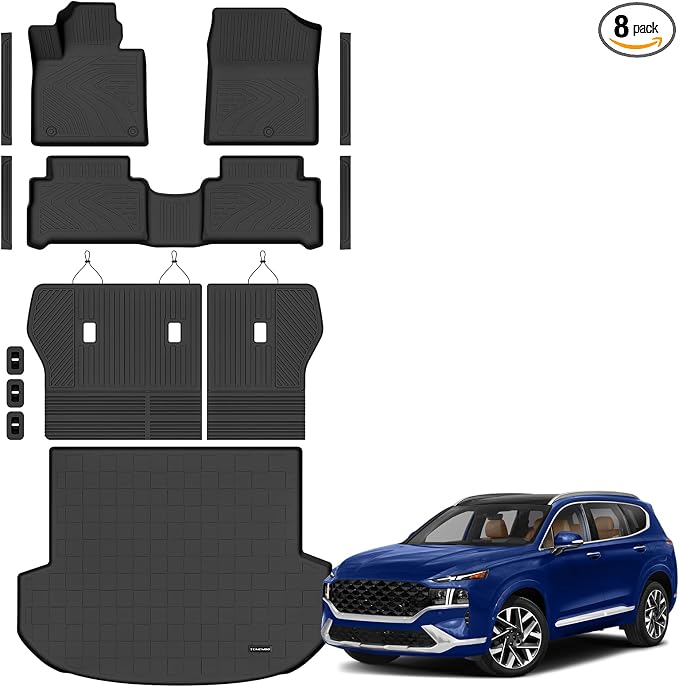 Floor Mats for 2021-2023 Hyundai Santa Fe Gas Upgrade Trunk Mat with Backrest Mat All Weather TPE Floor Liners Fit for Santa Fe Anti-Slip Full Set Car Accessories(Not for Hybrid)
