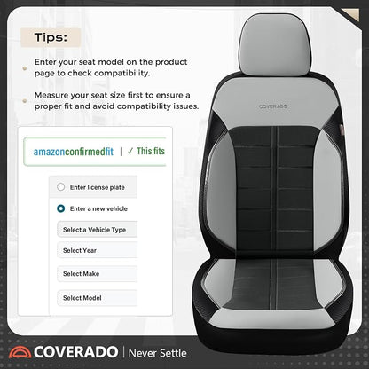 Coverado Leather Seat Covers Car Seat Cover Full Set Automotive 5 Seats Waterproof Car Seat Protectors Universal Fit for Most Cars SUV Trucks, Gray&Black