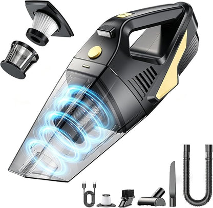Rechargeable Cordless Handheld Vacuum Cleaner, Lightweight Portable Mini Hand Vac with 16000Pa Suction & LED Light for Car Interior,Home,Pet Hair, Hard-to-Reach Corners Cleaning