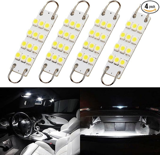 Festoon Rigid Loop LED Lights, 44mm, 6000K White, 561 562 567 564, Fit for Car Interior, Dome, Map, Door Courtesy, Gloves Box and Trunk Lighting (4-Pack)