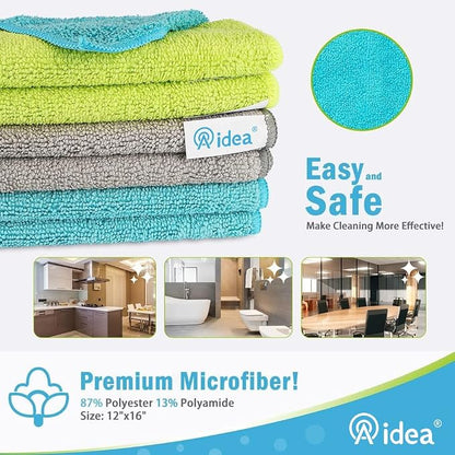 AIDEA Microfiber Cleaning Cloth-8PK, Soft Microfiber Towels for Cars, Absorbent Cleaning Rags, Lint-Free Streak-Free Wash Cloths for House, Kitchen, Window(12in.x16in.) (Pack of 2)
