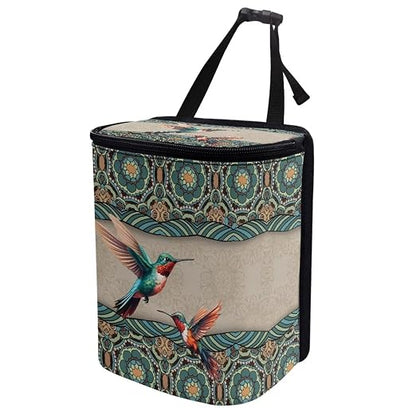 BIGCARJOB Bohemian Style Car Trash Bags for Back Seat,Boho Hummingbird Print Auto Trash Bin Garbage Bags Universal Hanging Trash Can Auto Interior Storage Bags