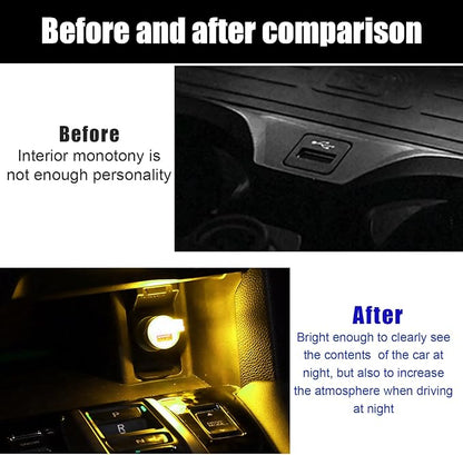 2 PCS USB LED Car Interior Atmosphere Lamp, Portable Mini LED Night Light, Plug-in USB Interface Trunk Ambient Lighting Kit, Universal Interior Car Accessories (Yellow)