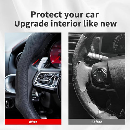 Nappa Leather Car Steering Wheel Cover Non Slip Vehicle Steering Wheel Cover Trim Protector, Quick Install Comfy Automotive Interior Decor, Universal fit 14½ to 15 inches Car Pickup SUV