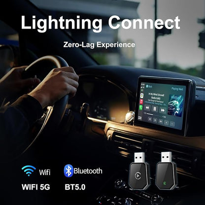 Wireless Carplay Adapter, Android Auto Adapter Plug and Play 2025 Carplay, Convert Wired to Wireless Supports Car Original Control, Mini Car Play Box for Cars