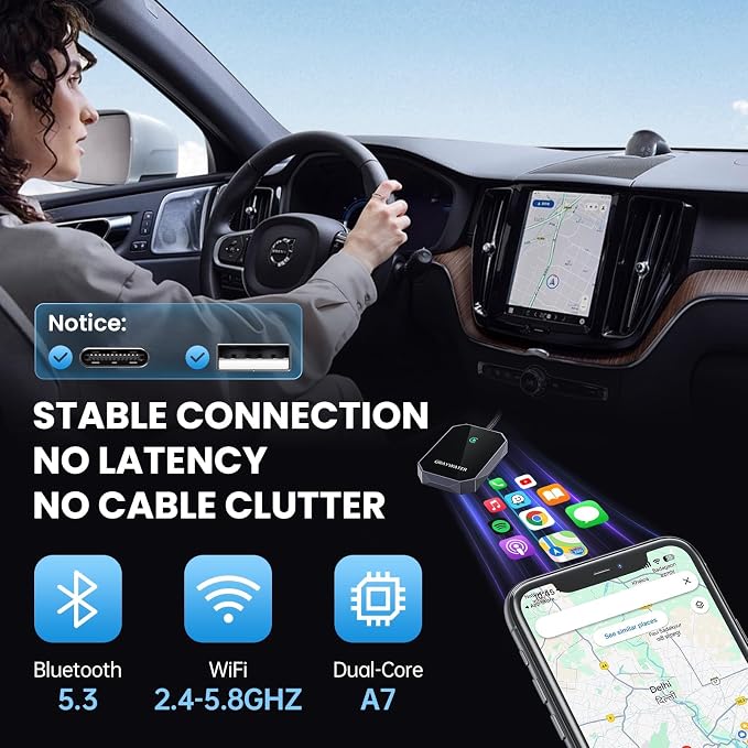 GRAYWATER Wireless CarPlay Adapter,Convert OEM Wired to Wireless Car Play Dongle Fit for Cars 2015+ & for Apple iPhone iOS 10+,Innovative Seamless Control Plug & Play (Light Gray)