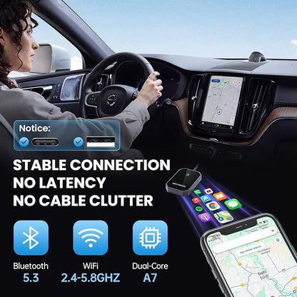 GRAYWATER Wireless CarPlay Adapter,Convert OEM Wired to Wireless Car Play Dongle Fit for Cars 2015+ & for Apple iPhone iOS 10+,Innovative Seamless Control Plug & Play (Light Gray)