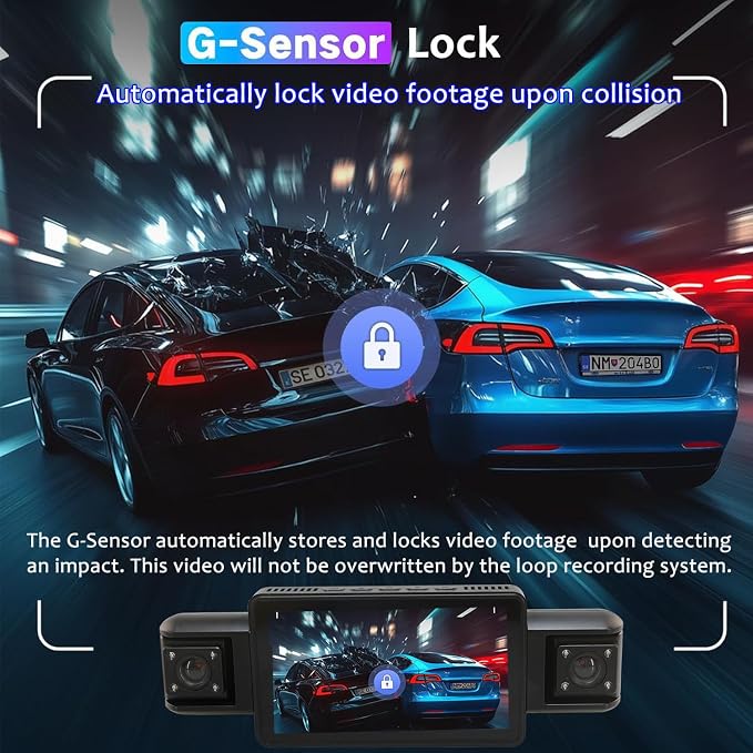 4 Channel 4K Dash Cam Front and Rear Inside, 360° View 1080P Dash Camera for Cars, Super Night Vision, Gravity Sensor, Loop Recording, WDR, 24H Parking Mode, WiFi & APP Control, with 64GB Card
