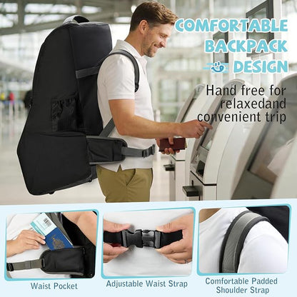 RAINSMORE Car Seat Travel Bag for Airplane Padded Car Seat Backpack Heavy-duty Car Seat Cover for Air Travel Gate Check Carseat Carrier Bags for Airport Fits Infant Carriers & Boosters