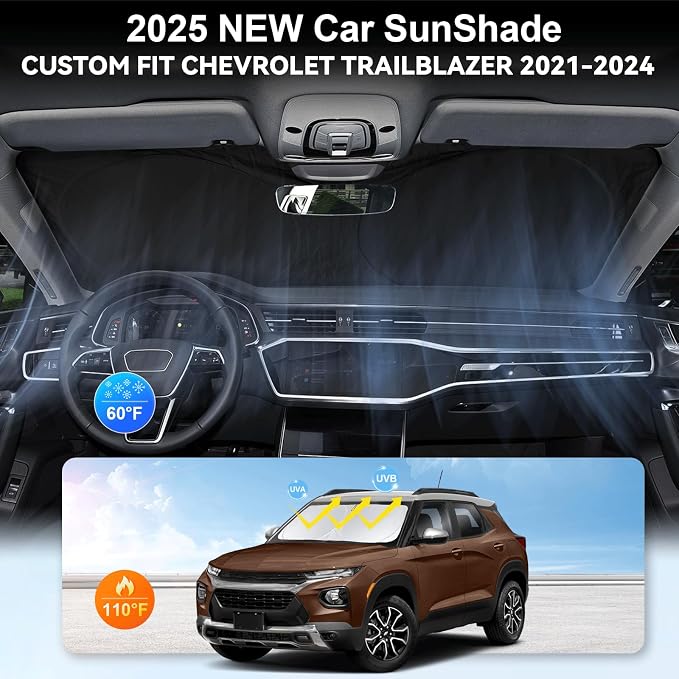 Sunshade for Trailblazer Windshield Sun Shade for Chevrolet 2021-2025 2026 Chevy Trailblazer Accessories Windshield Cover 210T Reflective Front Window Shield Blocks UV Rays Heat Sun Visor Protector