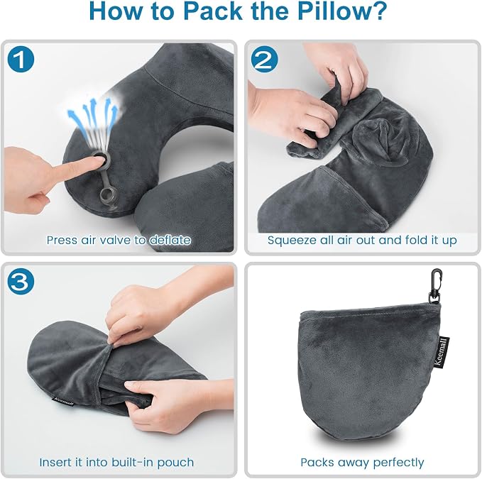 Keemall Inflatable Travel Pillows for Airplanes, Easy Blow Up Inflatable Travel Neck Pillows for Air Travel Sleeping Long Flight, Comfort Travel Air Pillows for Car Train Office Nap Camping