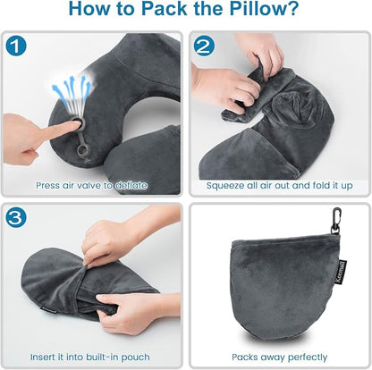 Keemall Inflatable Travel Pillows for Airplanes, Easy Blow Up Inflatable Travel Neck Pillows for Air Travel Sleeping Long Flight, Comfort Travel Air Pillows for Car Train Office Nap Camping