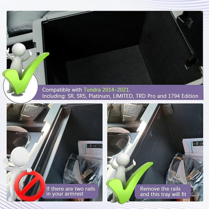 RUNROAD Center Console Organizer Full Cover Tray Compatible with Toyota Tundra 2014-2020 2021 Accessories, ABS Coin Holder Secondary Storage Box Insert Armrest Console Tray, Black