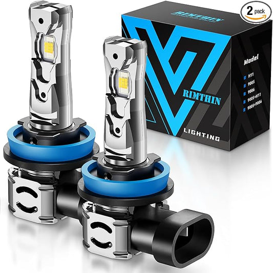 rimthin H11 Bulbs, H11/H8/H9 Fog Lights Bulb, 32,000LM 800% Bright with Cooling Fan, 6000K Cool White, Plug and Play, Pack of 2
