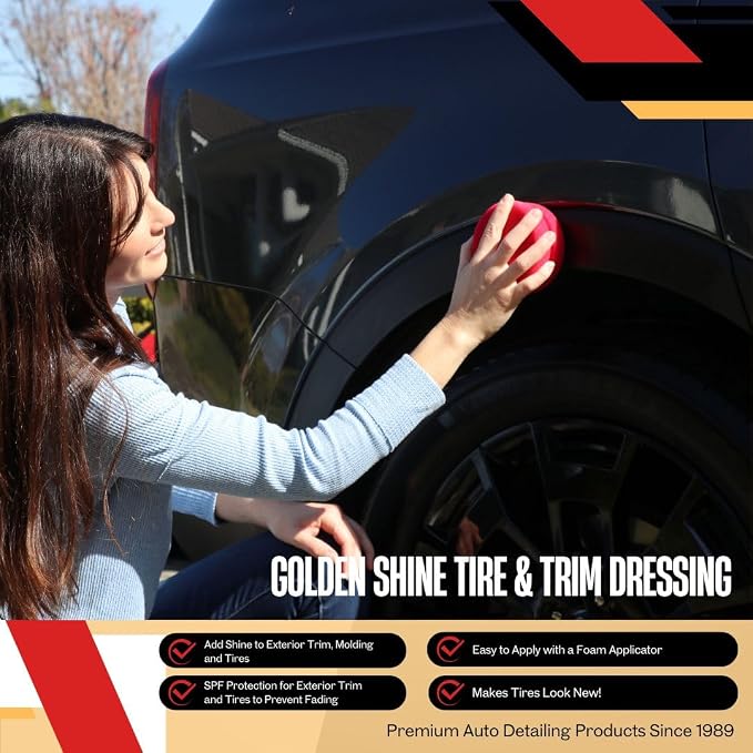 GOLDEN SHINE Tire & Trim Gel Dressing, 16 Ounce Bottle Shines and Protects Tires, Rubber and Exterior Trim, 16016