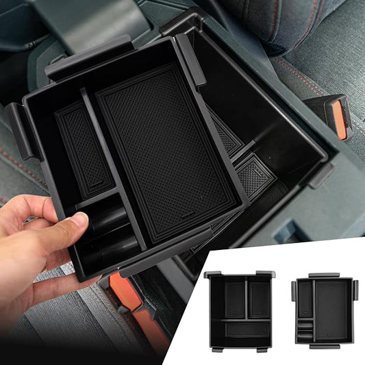 Center Console Organizer Compatible with 2022-2025 2026 Ford Maverick Console Tray ABS Plastic Armrest Storage Box with Silicone Pad 2024 Maverick Accessories (Upper and Lower)