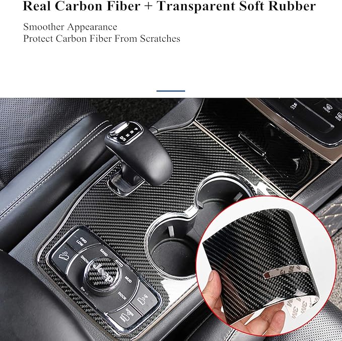 YOCTM for Jeep Grand Cherokee 2014 2015 Interior Accessories Black Real Carbon Fiber Center Console Cup Holder Cover Trim