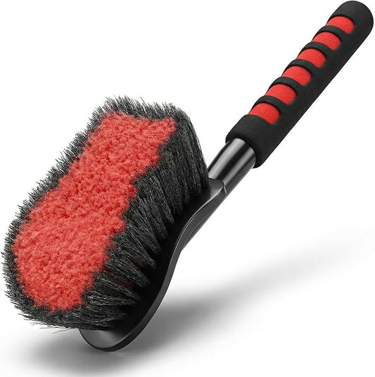 TAKAVU 17.5" Wheel Tire Body Brush Red Soft Bristle - Gentle Car Wash Brush Long Handle for Safe Tire Sidewall & Wheel Cleaning - Scratch - Free Automotive Tool