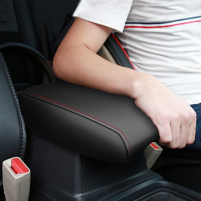 AOMSAZTO Console Covers for 2012 2013 2014 2015 Honda CRV Armrest Covers for Honda CR V Black with Red Stiches