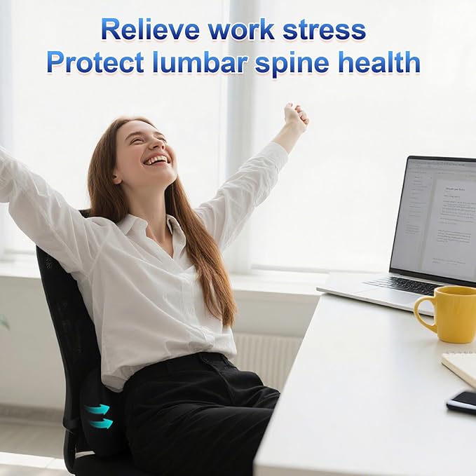 Lumbar Support Pillow, Ergonomic Back Cushion for Office Chair with Adjustable Straps & Detachable Breathable Cover,Memory Foam Car Lumbar Pillow, Back Support Pillow for Car, Office,Bed Rest,A-Black