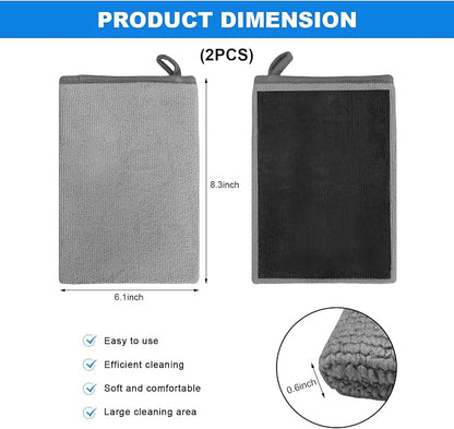 2 PCS Clay Mitts, Microfiber Clay Bar Towel Medium Grade Auto Detailing Gloves, Scratch-Free Surface Prep Mitt Alternative for Car Paint Claying Cleaning & Polishing (Gray)