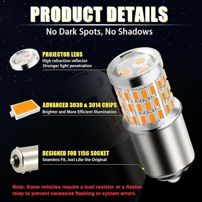 iBrightstar 1156 LED Bulb Amber, BA15S 1141 LED Turn Signal Bulbs Super Bright for Vehicle Blinker Lights and Turn Signal Lights, 2 Pack