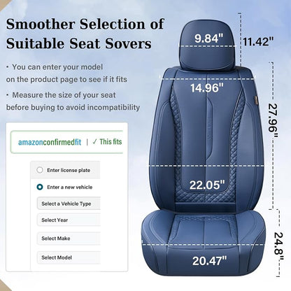 Coverado Car Seat Cover Full Set, Blue Seat Covers Front Seats Back Seat Covers, Nappa Leather Waterproof, Car Seat Cushion, Car Seat Protector Universal Fit Most Cars