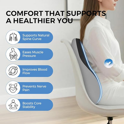 BEBAS Ergonomic Lumbar Support Pillow for Car, Memory Foam Back Support for Driving, Lower Back Pillow for Pain Relief, Comfort Lumbar Cushion for Office Chairs, Car Seat, Wheelchair -Black