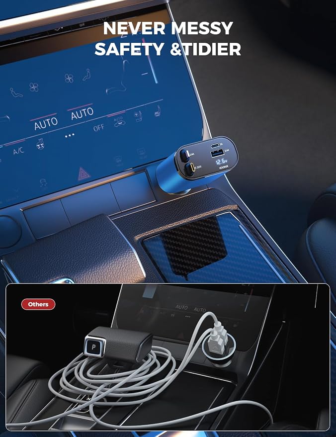 SUPERONE 【Upgraded】 Retractable Car Charger 4 in 1, Fast Car Phone Charger with Cord 2.6ft, USB C and Apple Car Charger Adapter, Compatible with iPhone 17/16/15/15 Pro Max/14/13/12/11, Galaxy, Pixel