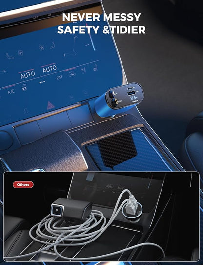 SUPERONE 【Upgraded】 Retractable Car Charger 4 in 1, Fast Car Phone Charger with Cord 2.6ft, USB C and Apple Car Charger Adapter, Compatible with iPhone 17/16/15/15 Pro Max/14/13/12/11, Galaxy, Pixel