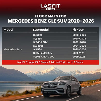 LASFIT Floor Mats for Mercedes Benz GLE SUV 2020-2026 350/450/ 53 AMG (Not Fit Coupe; Fit 5 Seats), All Weather TPE Anti-Slip Floor Liners Custom Fit GLE Car Mats, 1st & 2nd Row Set, Black