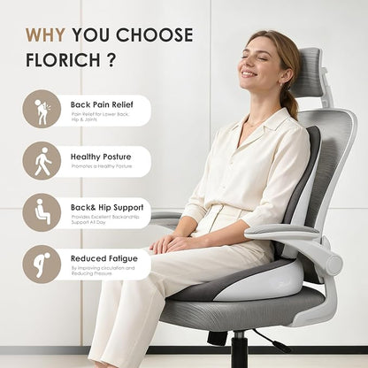 FLORICH Large Car Seat Cushion and Lumbar Support Pillow, Ergonomic Memory Foam Driving Seat Cushion for Back & Sciatica Pain Relief, Non-Slip Washable Seat Cushion for Car, Driver, Office-Gray