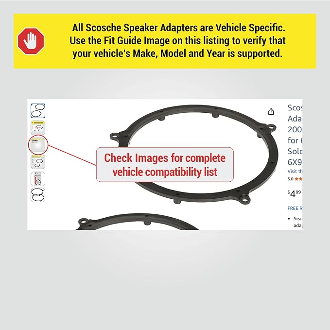 Scosche SAAI651 6.5-6.75” Speaker Adapters Compatible with Select 1996-2006 Audi Vehicles - Adapter Brackets for 6 1/2" to 6 3/4" Car Rear Speakers - Sold in Pairs - Does Not Fit 5.25", 6" or 6X9"