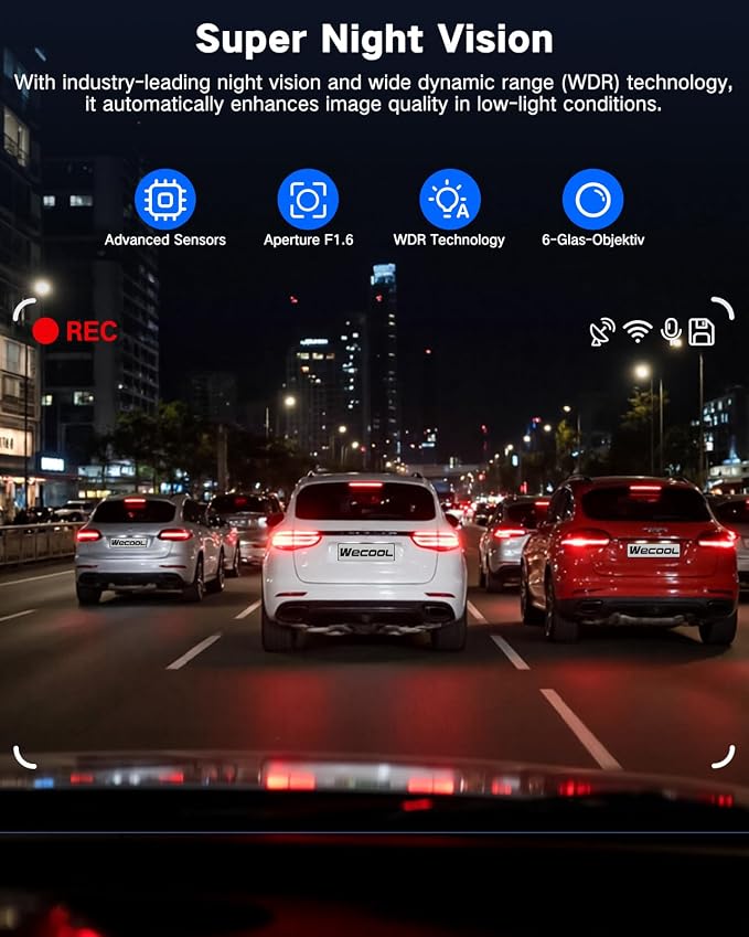3 Channel 4K Dash Cam, Dash Cam Front and Rear Inside 170°/150°/150° Wide Angle View, Dash Camera for Cars with 64GB Card Included, Loop Recording, Night Vision, G-Sensor, 5GHz WiFi, 24Hr Parking