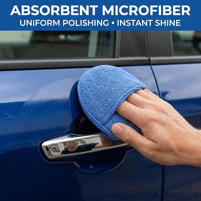 Wax Applicator Pad (6 Pack)，5 Inch Microfiber Wax Applicator Pads，Washable Reusable Car Wax Applicator Buffing Pads for Car Cleaning, Polishing and Detailing（Blue）