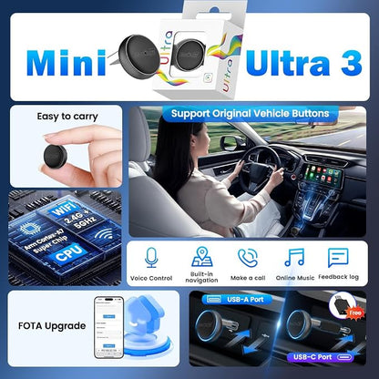 CarlinKit MINI Ultra 3 Wireless CarPlay Adapter - for with OEM Wired Cars - The Smallest Looks - The Simplest to use - Convert Wired to Wireless