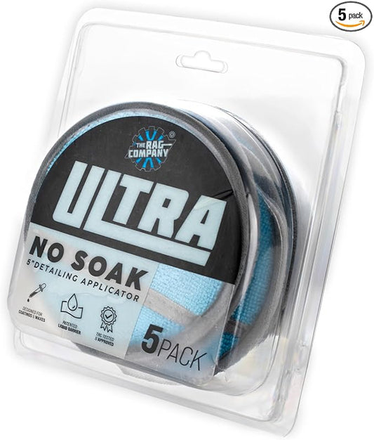 The Rag Company - Ultra No Soak Round Detailing Applicator - 70/30 Pearl Weave Microfiber for Applying Coatings, Dressings, Waxes, Sealants to Glass, Paint, Rubber, Leather, Plastic - 5 inch (5 Pack)