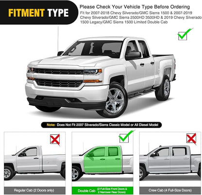 Nilight Running Boards for 2007-2018 Chevy Silverado/GMC Sierra 1500 Double Extended Cab 2007-2019 Chevy Silverado/GMC Sierra 2500HD 3500HD 6 Inch Stainless Steel Side Step Nerf Bars