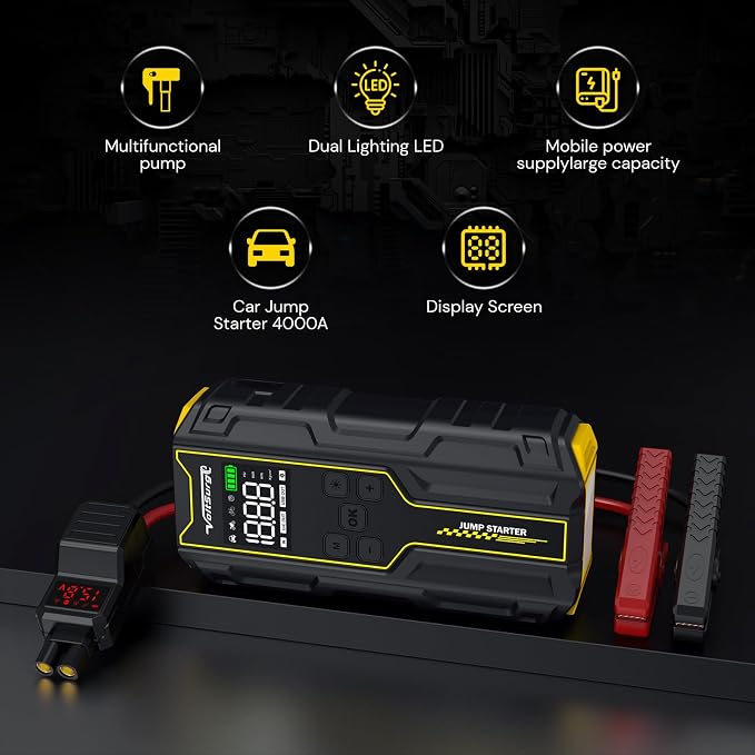 Car Jump Starter with Air Compressor, VoltSurge 6000A Peak 12V Battery Jumper Starter Portable Booster Pack, 150PSI Safe Jump Box with LED Light(Up to 10L Gas/8L Diesel Engine)