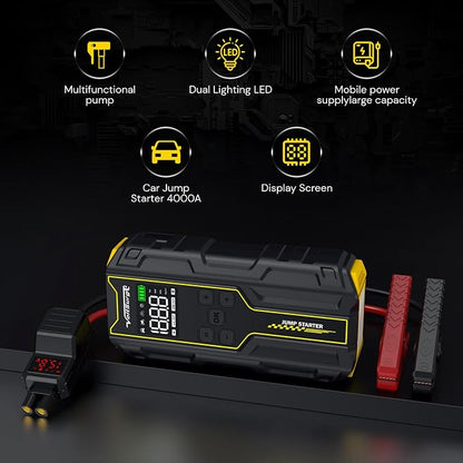Car Jump Starter with Air Compressor, VoltSurge 6000A Peak 12V Battery Jumper Starter Portable Booster Pack, 150PSI Safe Jump Box with LED Light(Up to 10L Gas/8L Diesel Engine)