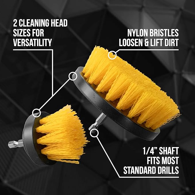 VIKING Drill Powered Carpet Cleaning Brushes for Car, Interior Cleaning Brush, Black and Yellow, 2 Pack