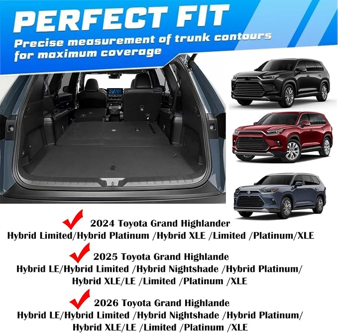 2 Pcs Trunk Organizer Cargo Net Suitable for 2024 2025 2026 Toyota Grand Highlander Hybrid Limited Platinum Nightshade XLE LE,Envelope Style&Rear Trunk Floor Style Cargo Net Car Trunk