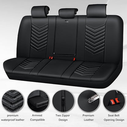 CAR PASS 3D Foam Luxury Leather Back Bench Leather Seat Covers,Waterpoof Faux Leather Rear Seat Cover Universal Fit for Cars Sedans SUVs Vans Trucks 95% Automotive Backseat, (Rear,Black)
