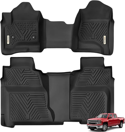 YITAMOTOR Floor Mats for 2014-2018 Silverado/Sierra 1500, 2015-2019 2500HD 3500HD, Crew Cab w/Bench Seat Carpet Floor, Custom Fit All Weather TPE Rubber Liners, Chevy Silverado GMC Sierra Accessories
