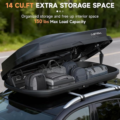 Hard Shell Rooftop Cargo Carrier with Roof Box, Heavy Duty Weatherproof 14 Cubic Feet Rooftop Cargo Carrier for Car Storage, Security Keys, Black