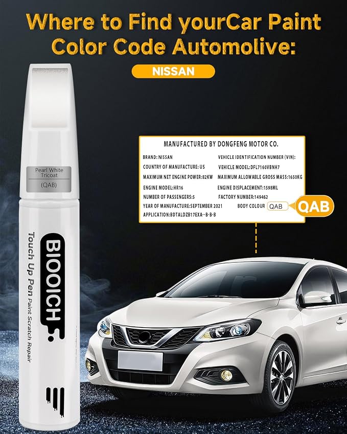 Touch Up Paint Pen Exact Color Match Car Chip and Scratch Repair (for Nissan, Pearl White Tricoat(QAB))