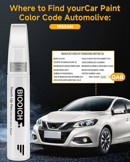 Touch Up Paint Pen Exact Color Match Car Chip and Scratch Repair (for Nissan, Pearl White Tricoat(QAB))